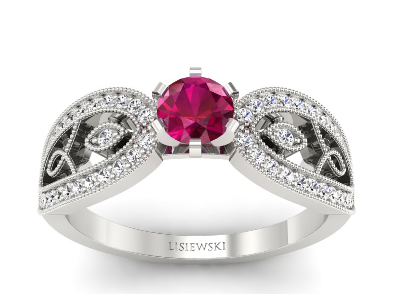 Złoty pierścionek z rubinem i brylantami - p16315br