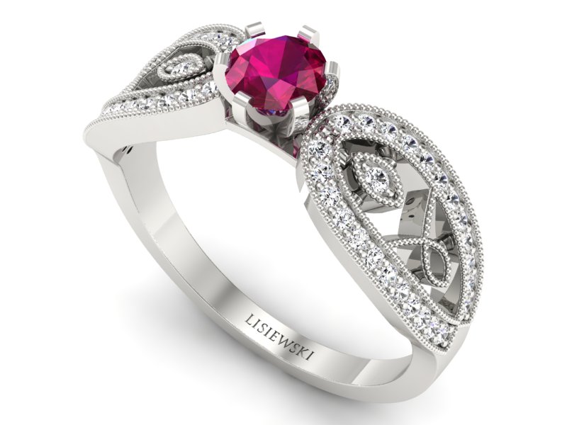 Złoty pierścionek z rubinem i brylantami - p16315br — zdjęcie 3