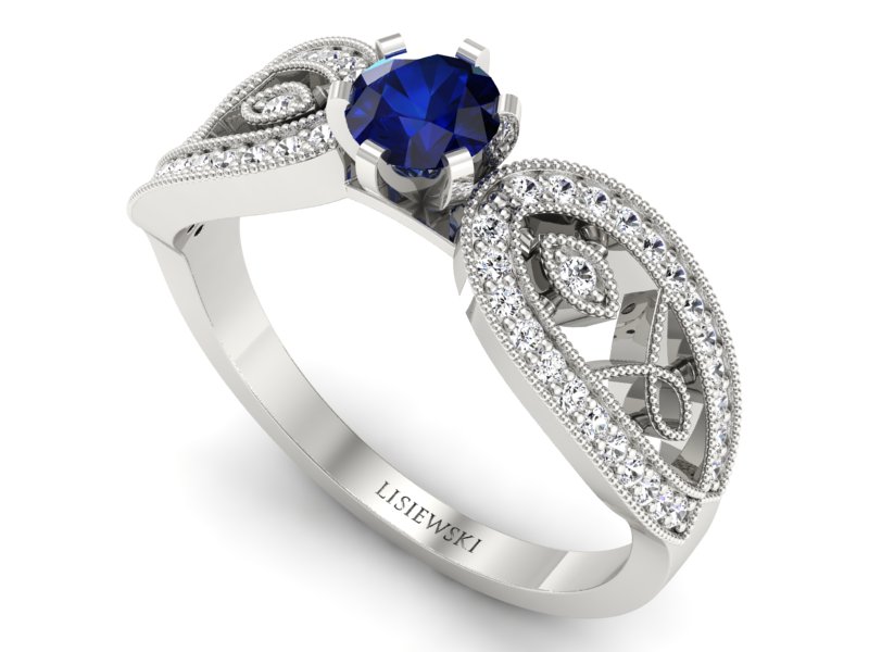 Pierścionek z szafirem i brylantami białe złoto - p16315bsz — zdjęcie 3
