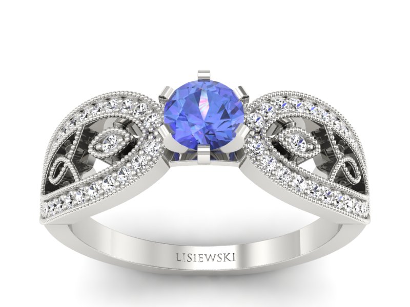 Pierścionek z tanzanitem białe złoto i brylantami - p16315bt