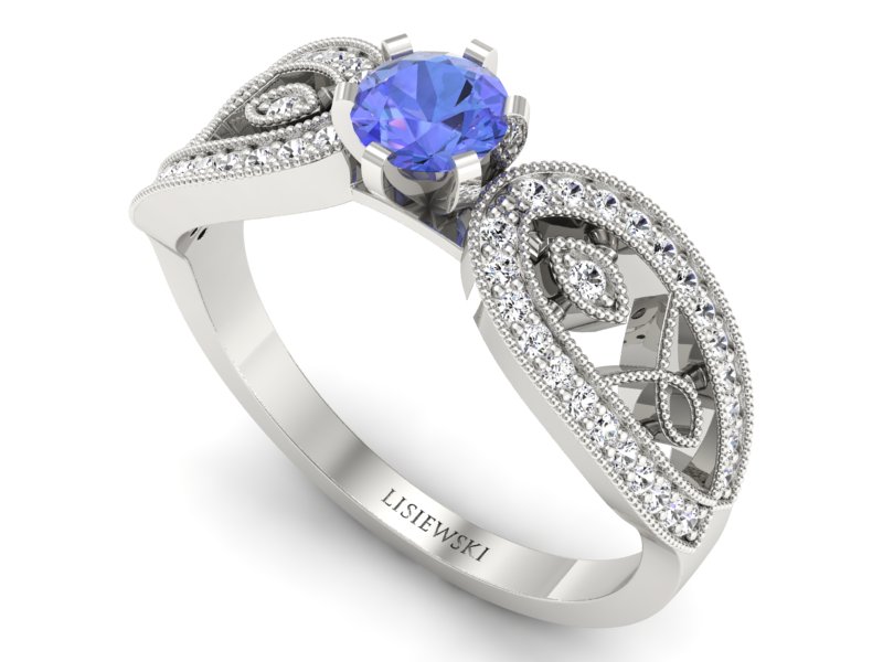 Pierścionek z tanzanitem białe złoto i brylantami - p16315bt — zdjęcie 3