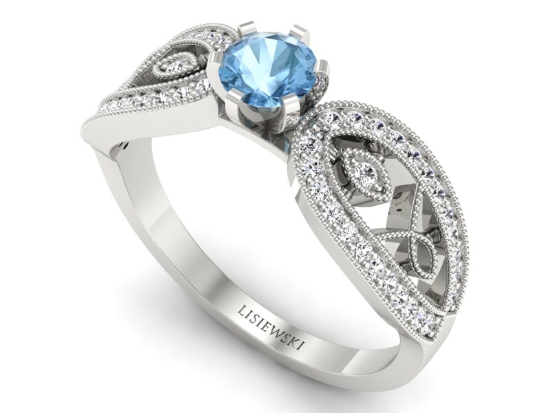 Pierścionek zaręczynowy z topazem i diamentami - p16315btp — zdjęcie 3