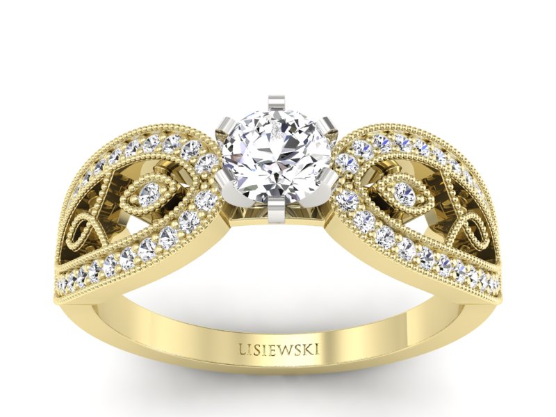 Pierścionek z diamentami żółte i białe złoto - p16315zb