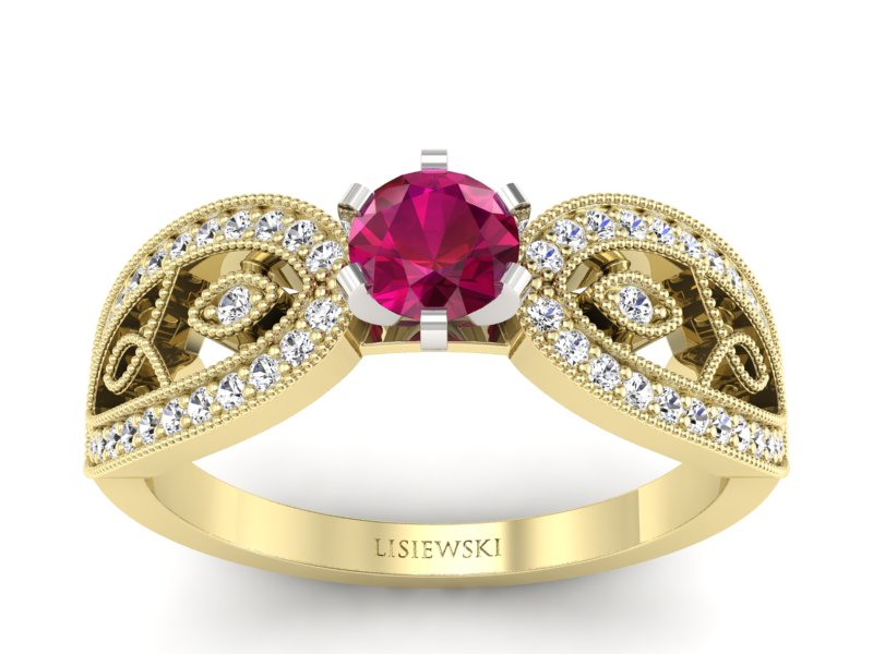 Pierścionek z rubinem i diamentami - p16315zbr