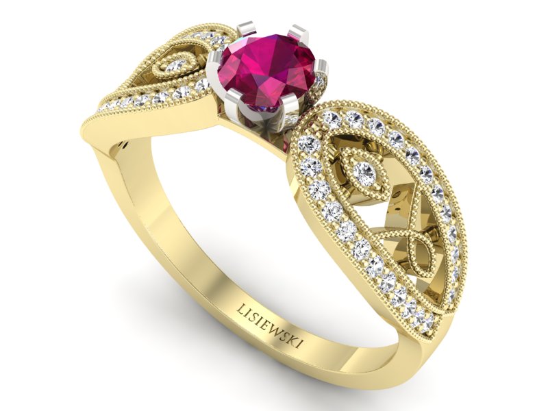 Pierścionek z rubinem i diamentami - p16315zbr — zdjęcie 3