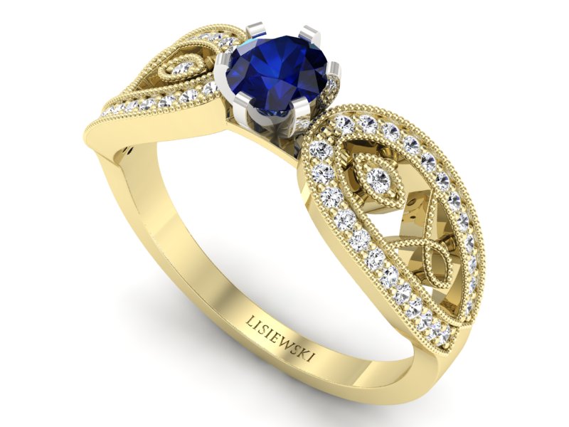 Złoty pierścionek z szafirem i brylantami - p16315zbsz — zdjęcie 3