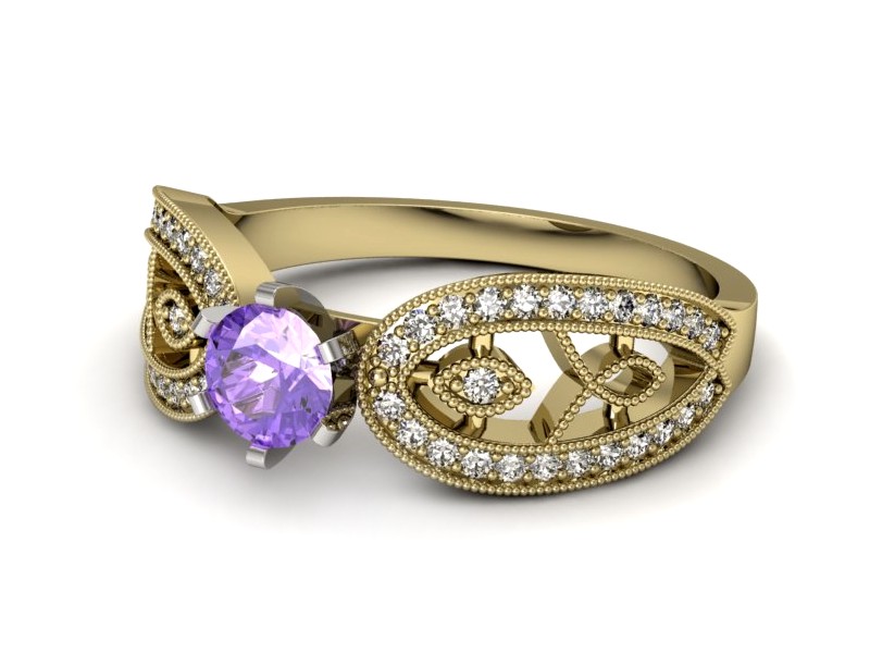 Złoty pierścionek z tanzanitem i brylantami - p16315zbt — zdjęcie 5