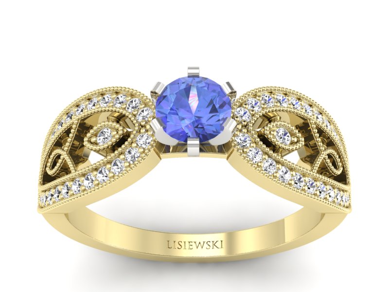 Złoty pierścionek z tanzanitem i brylantami - p16315zbt