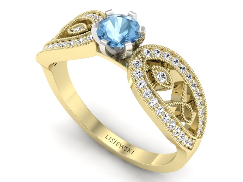 Złoty pierścionek z topazem i brylantami - p16315zbtp — zdjęcie 3