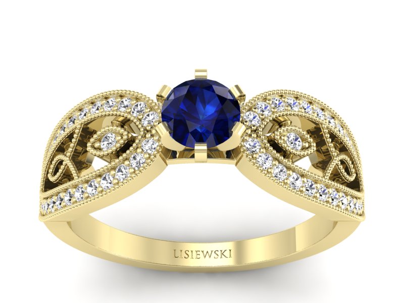 Złoty pierścionek z szafirem i brylantami - p16315zsz