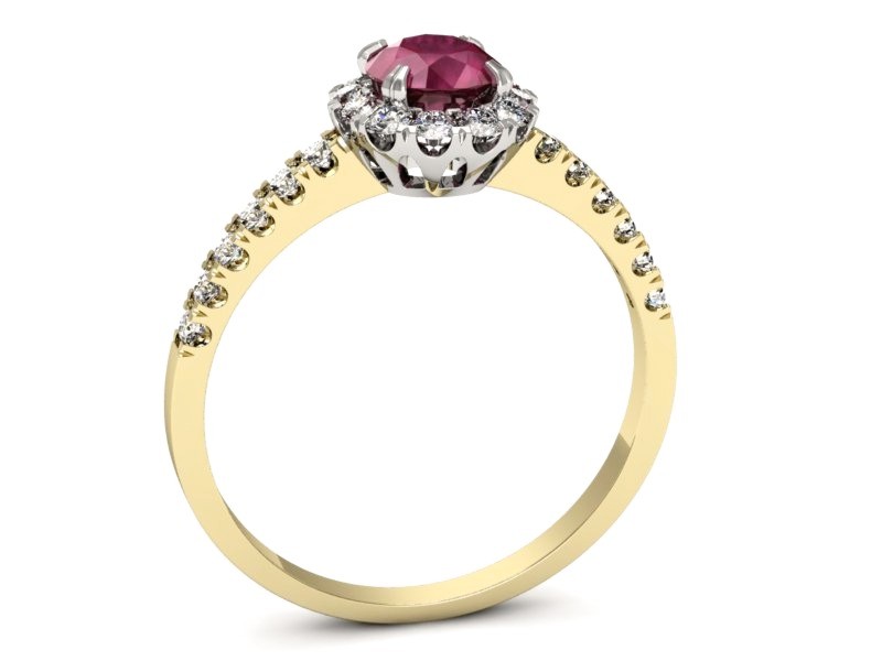 Złoty pierścionek z rubinem i diamentami - p16316zbr — zdjęcie 3