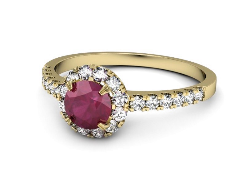 Złoty pierścionek z rubinem i brylantami - p16316zr — zdjęcie 2