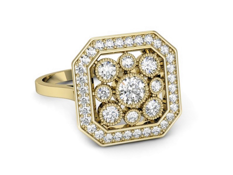 Złoty pierścionek z brylantami żółte złoto - p16319z — zdjęcie 2