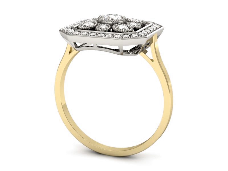 Pierścionek z diamentami żółte i białe złoto - p16319zb — zdjęcie 3