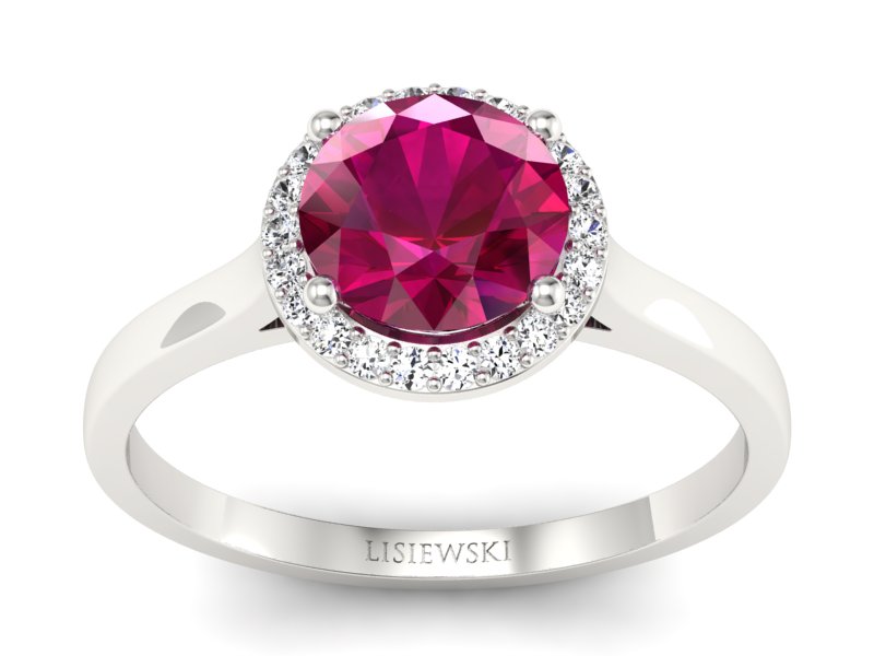 Pierścionek z rubinem i brylantami białe złoto - p16320br