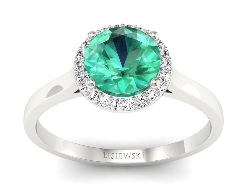 Złoty pierścionek ze szmaragdem z brylantami - p16320bsm