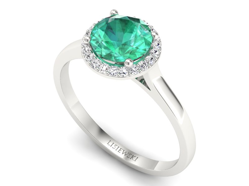 Złoty pierścionek ze szmaragdem z brylantami - p16320bsm — zdjęcie 3