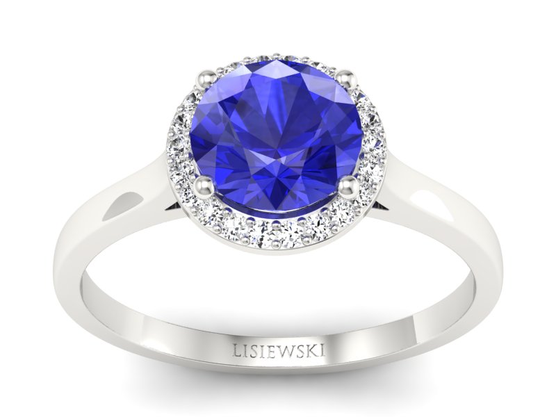 Pierścionek z szafirem z brylantami białe złoto - p16320bszc