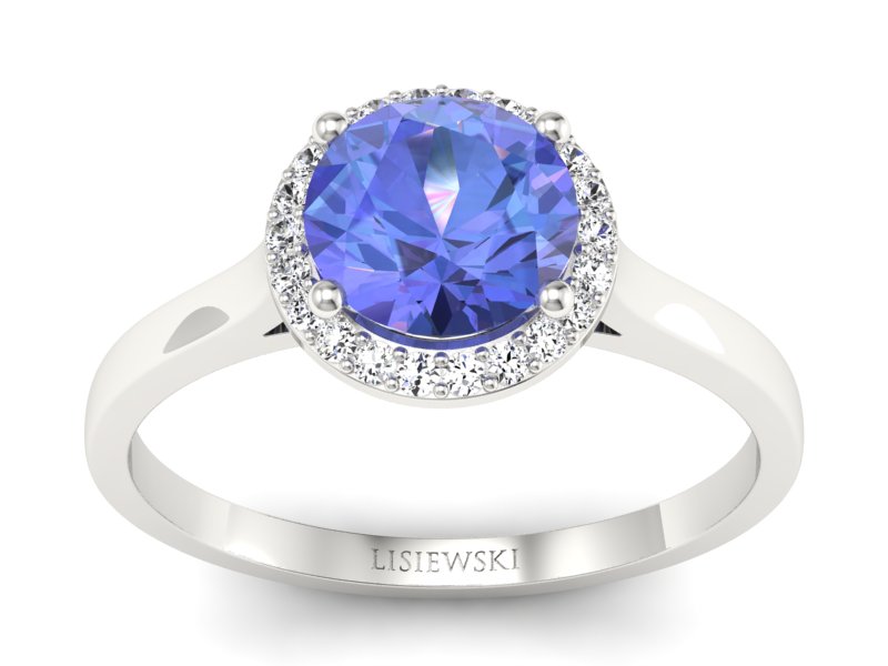 Pierścionek z tanzanitem białe złoto z brylantami - p16320bt
