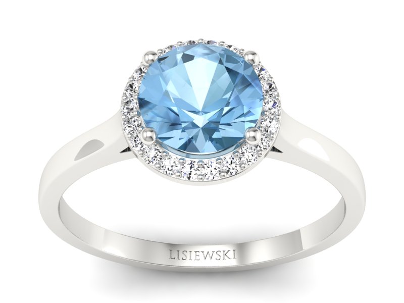 Pierścionek z topazem i brylantami białe złoto - p16320btp