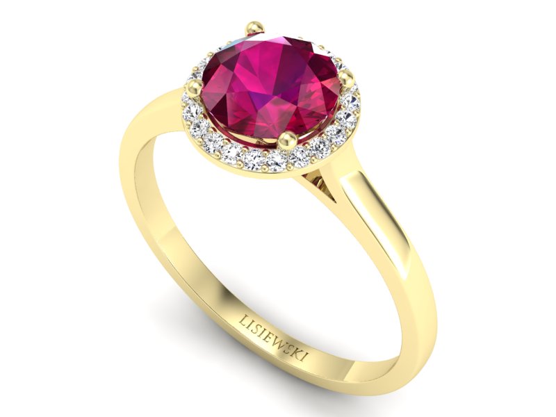 Pierścionek z rubinem i brylantami żółte złoto - p16320zr — zdjęcie 3