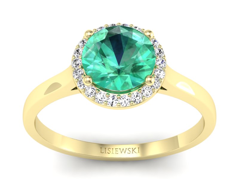 Złoty pierścionek ze szmaragdem i diamentami - p16320zsm