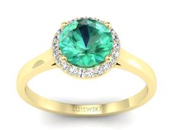 Złoty Pierścionek ze szmaragdem i diamentami - p16320zsm