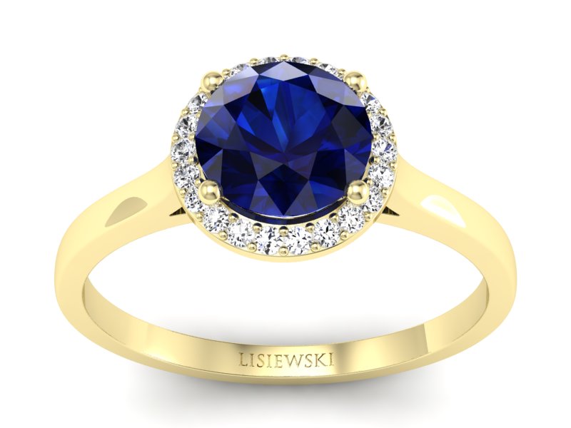 Złoty pierścionek z szafirem i diamentami - p16320zsz