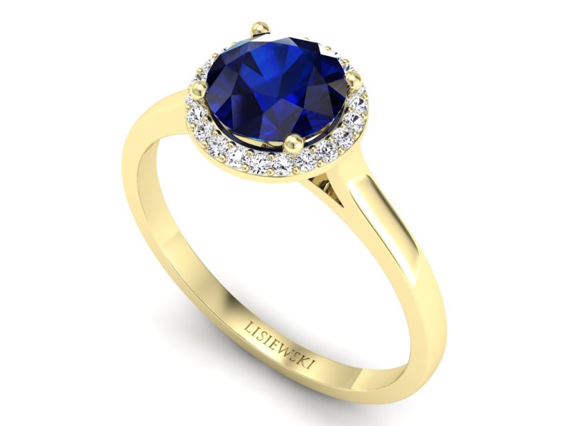 Złoty pierścionek z szafirem i diamentami - p16320zsz — zdjęcie 3