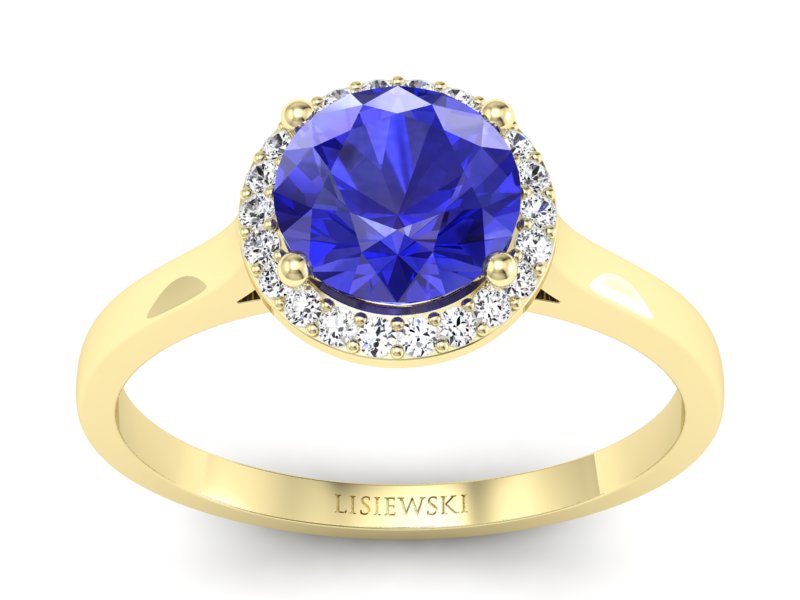 Złoty pierścionek z szafirem i diamentami - p16320zszc