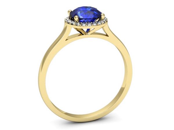 Złoty pierścionek z szafirem i diamentami - p16320zszc