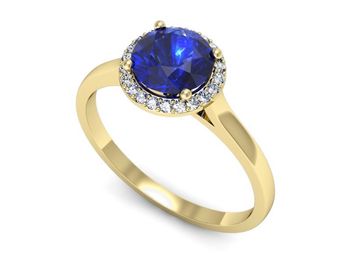 Złoty pierścionek z szafirem i diamentami - p16320zszc - 1
