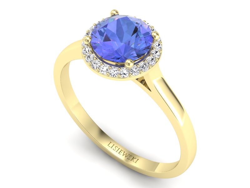 Pierścionek z tanzanitem i brylantami żółte złoto - p16320zt — zdjęcie 3