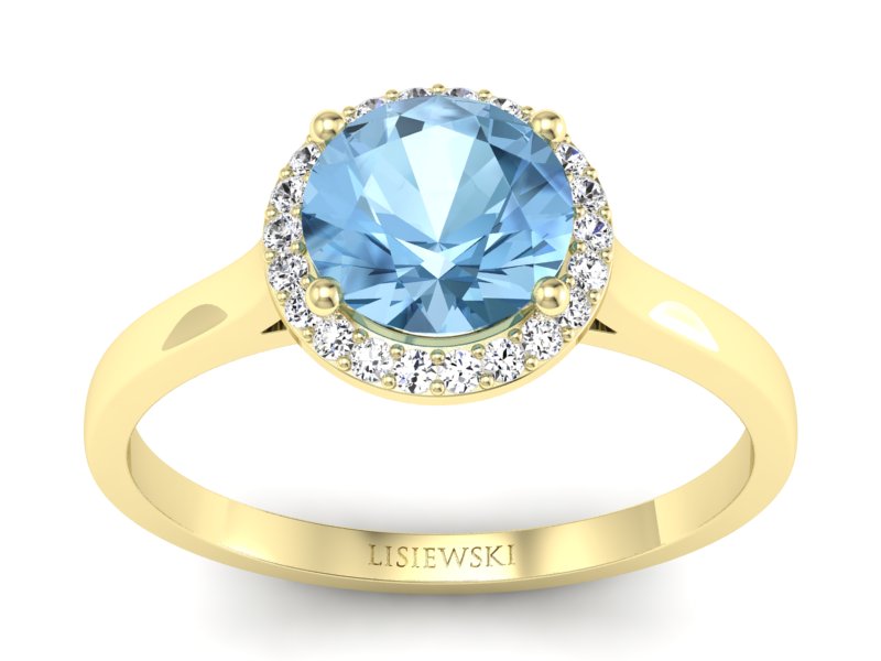 Pierścionek z topazem i brylantami żółte złoto - p16320ztp