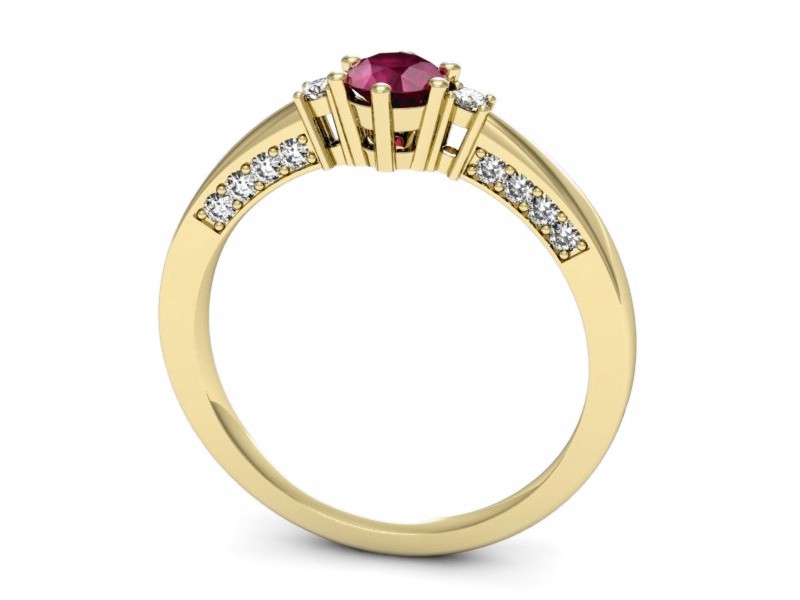 Złoty pierścionek z rubinem i brylantami - p16323zr — zdjęcie 3