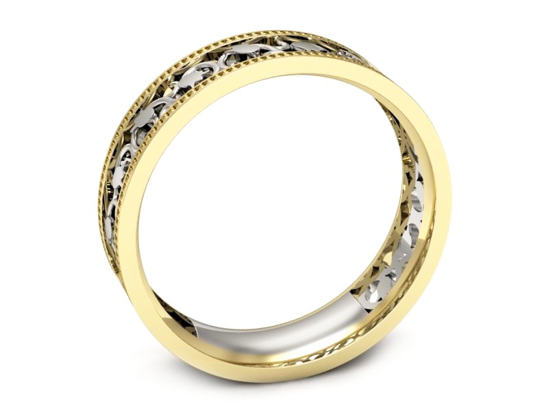 Obrączka z żółtego i białego złota soczewkowa - p16324zb — zdjęcie 3