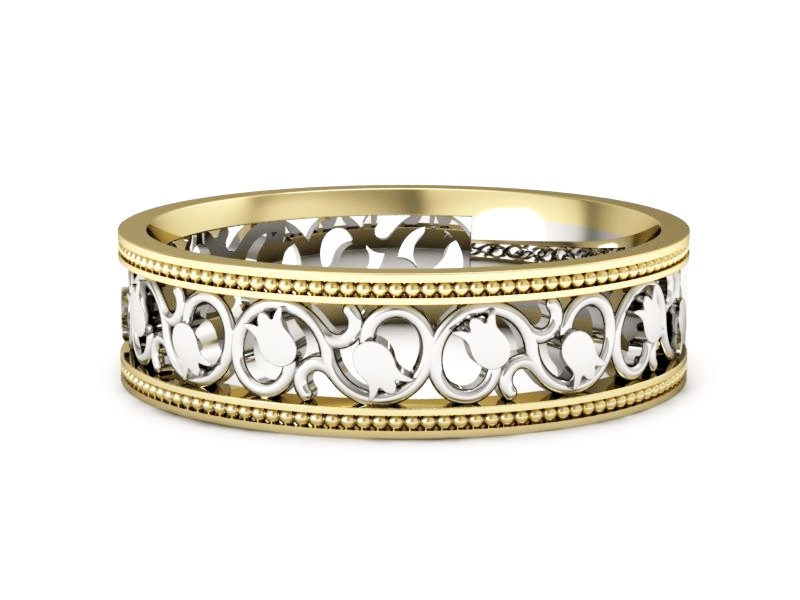 Obrączka z żółtego i białego złota soczewkowa - p16324zb — zdjęcie 2