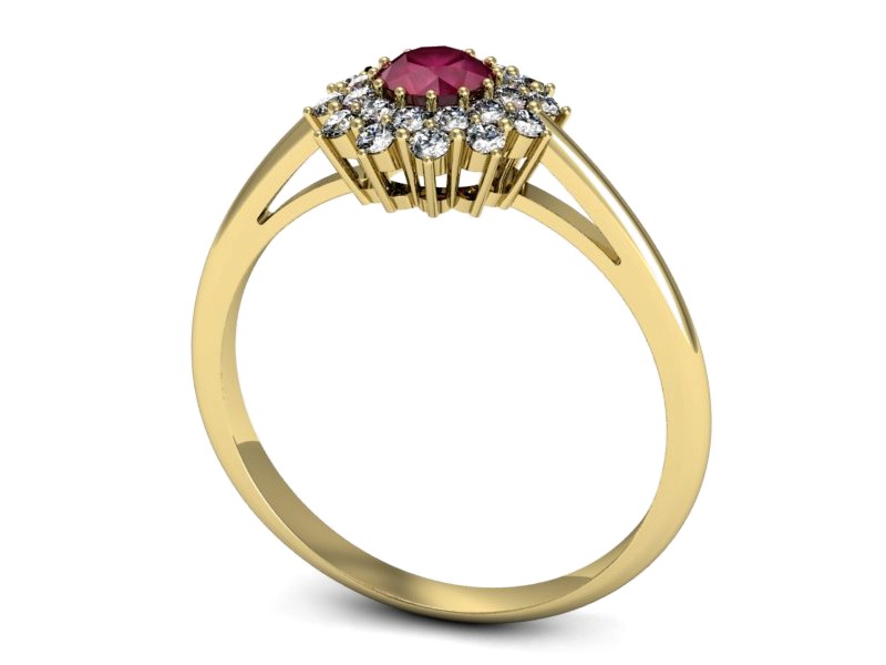 Pierścionek z rubinem i brylantami żółte złoto - p16325zr — zdjęcie 3