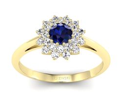 Złoty pierścionek z szafirem i diamentami - p16325zsz