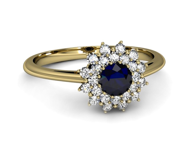 Złoty pierścionek z szafirem i diamentami - p16325zsz — zdjęcie 2