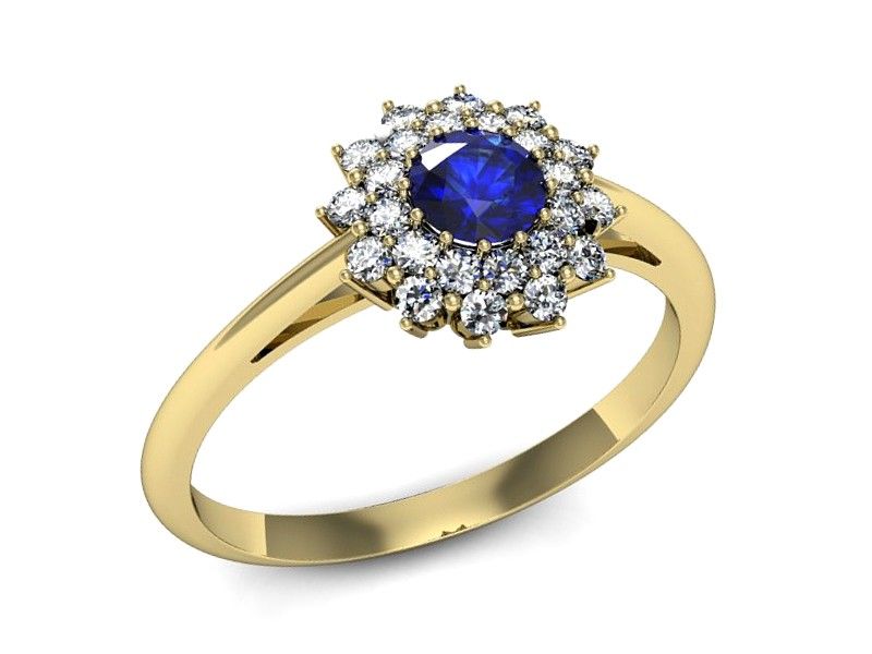 Złoty pierścionek z szafirem i diamentami - p16325zszc - 1
