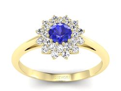 Złoty pierścionek z szafirem i diamentami - p16325zszc