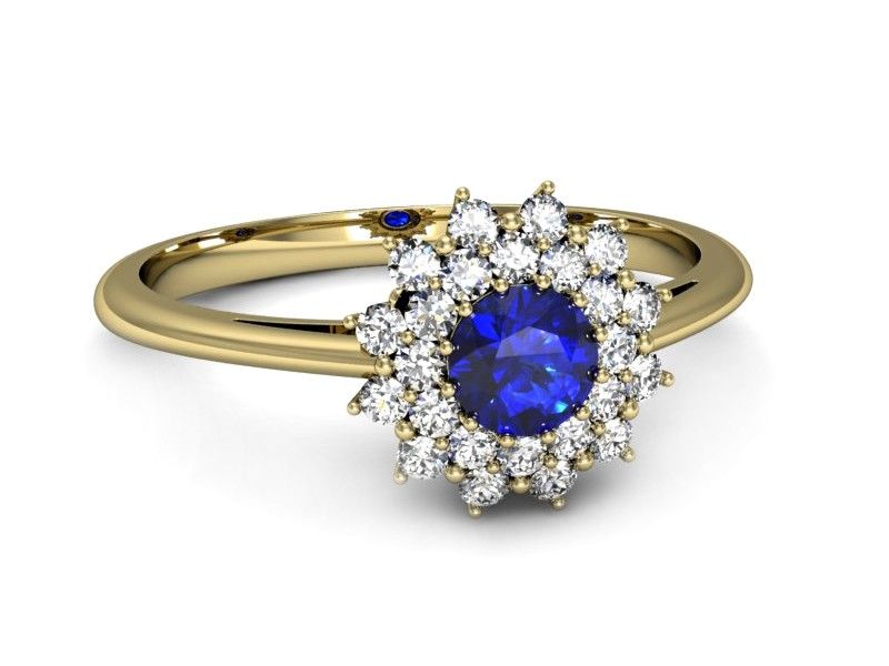 Złoty pierścionek z szafirem i diamentami - p16325zszc - 2