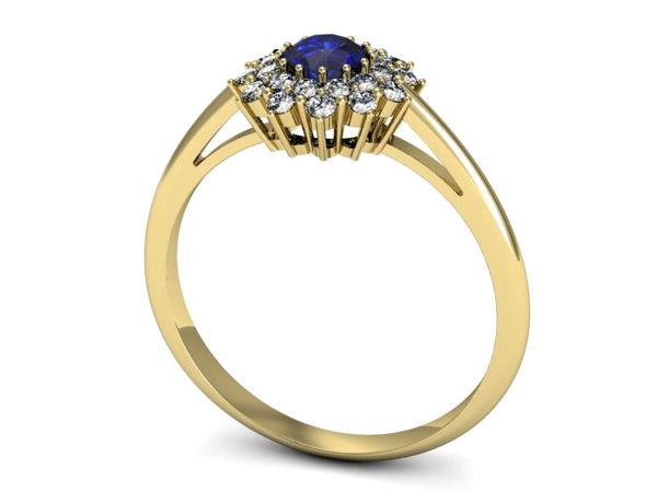 Złoty pierścionek z szafirem i diamentami - p16325zszc