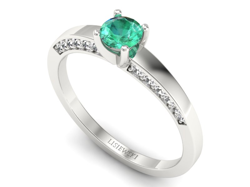 Złoty pierścionek ze szmaragdem z brylantami - p16326bsm — zdjęcie 3