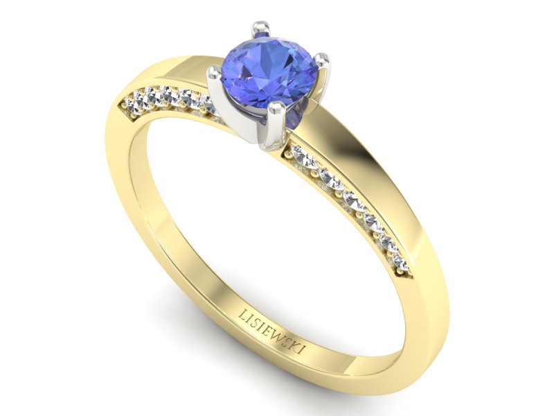 Złoty pierścionek z tanzanitem i brylantami - p16326zbt — zdjęcie 3