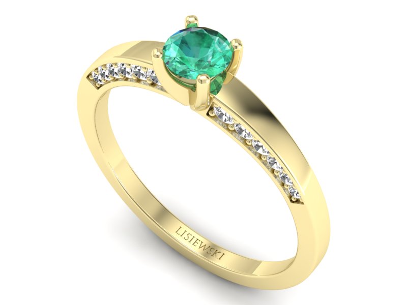 Złoty pierścionek ze szmaragdem i diamentami - p16326zsm — zdjęcie 3