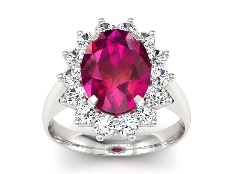 Pierścionek z rubinem i brylantami białe złoto - p16327br