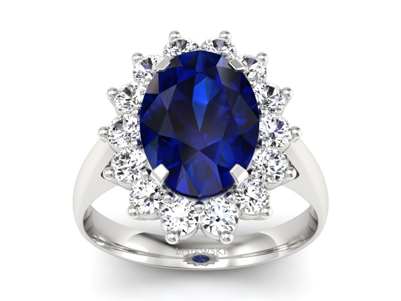 Pierścionek z szafirem i brylantami białe złoto - p16327bsz
