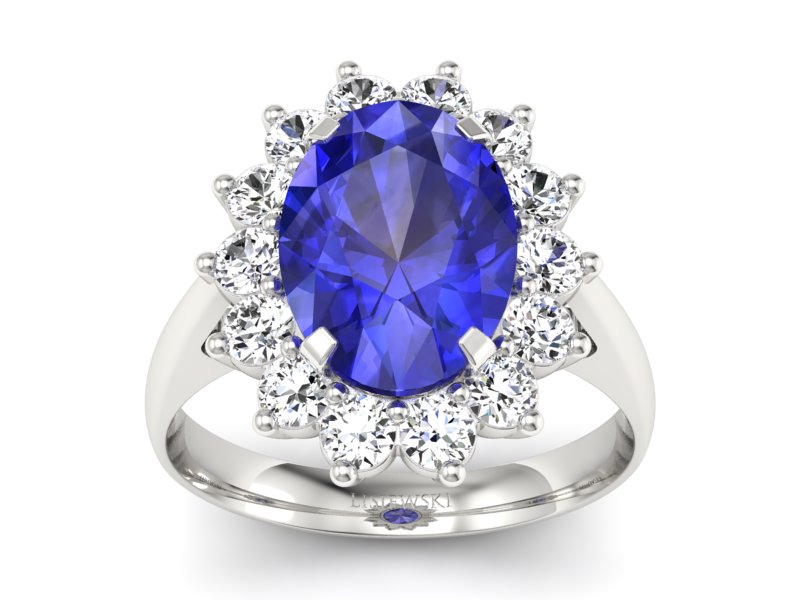 Pierścionek z szafirem i brylantami białe złoto - p16327bszc